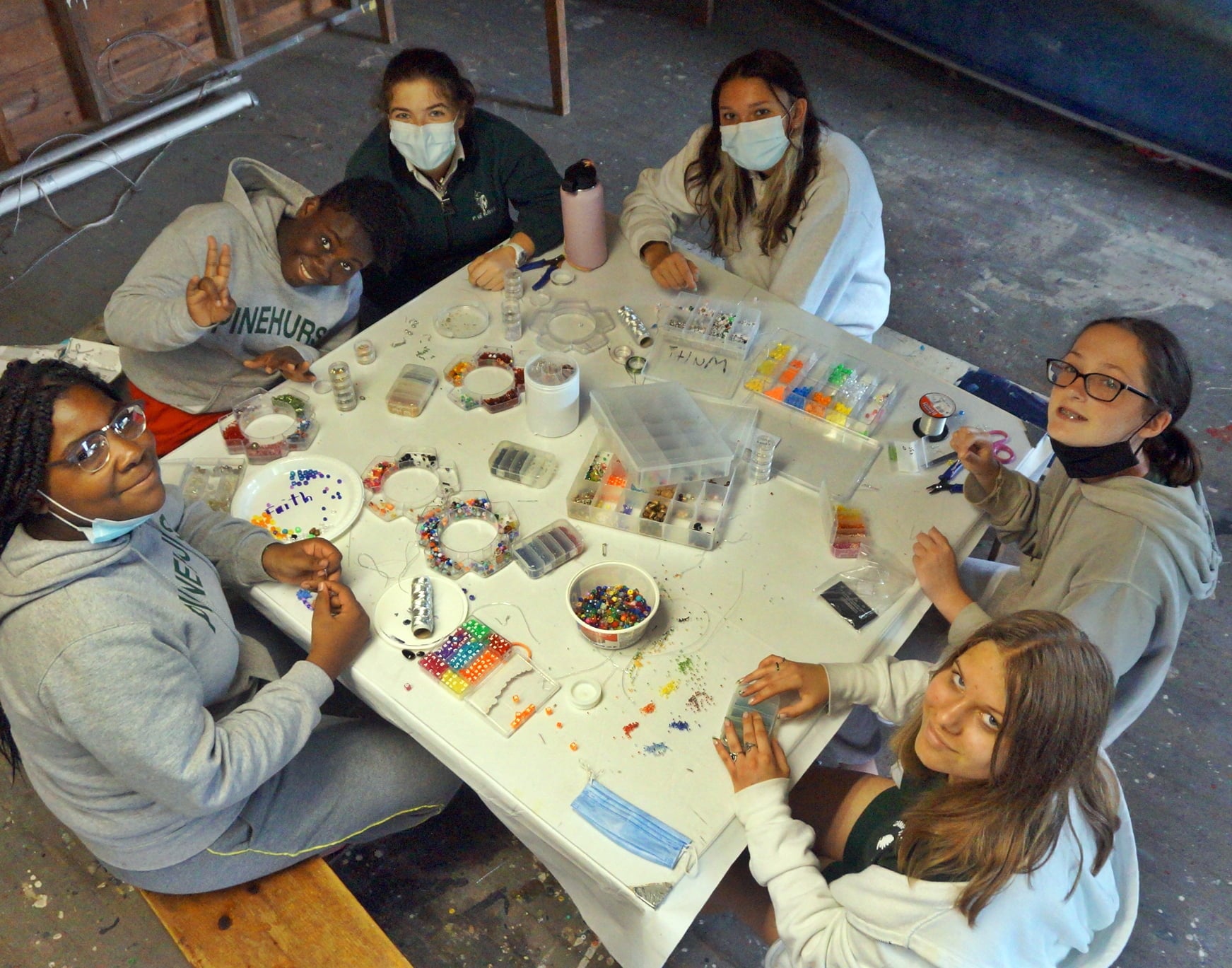 Girls doing arts and crafts