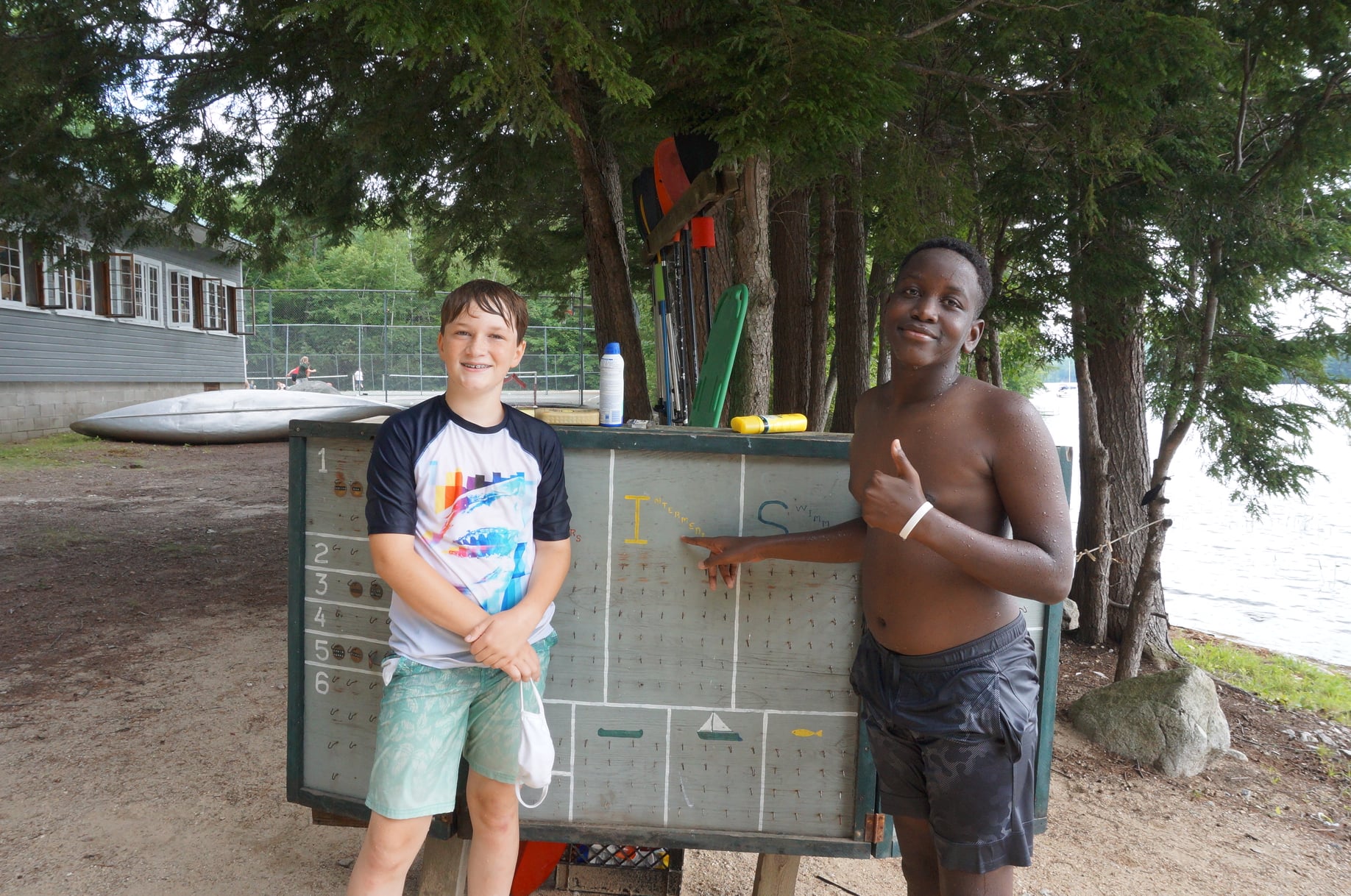 Kids by swim scoreboard