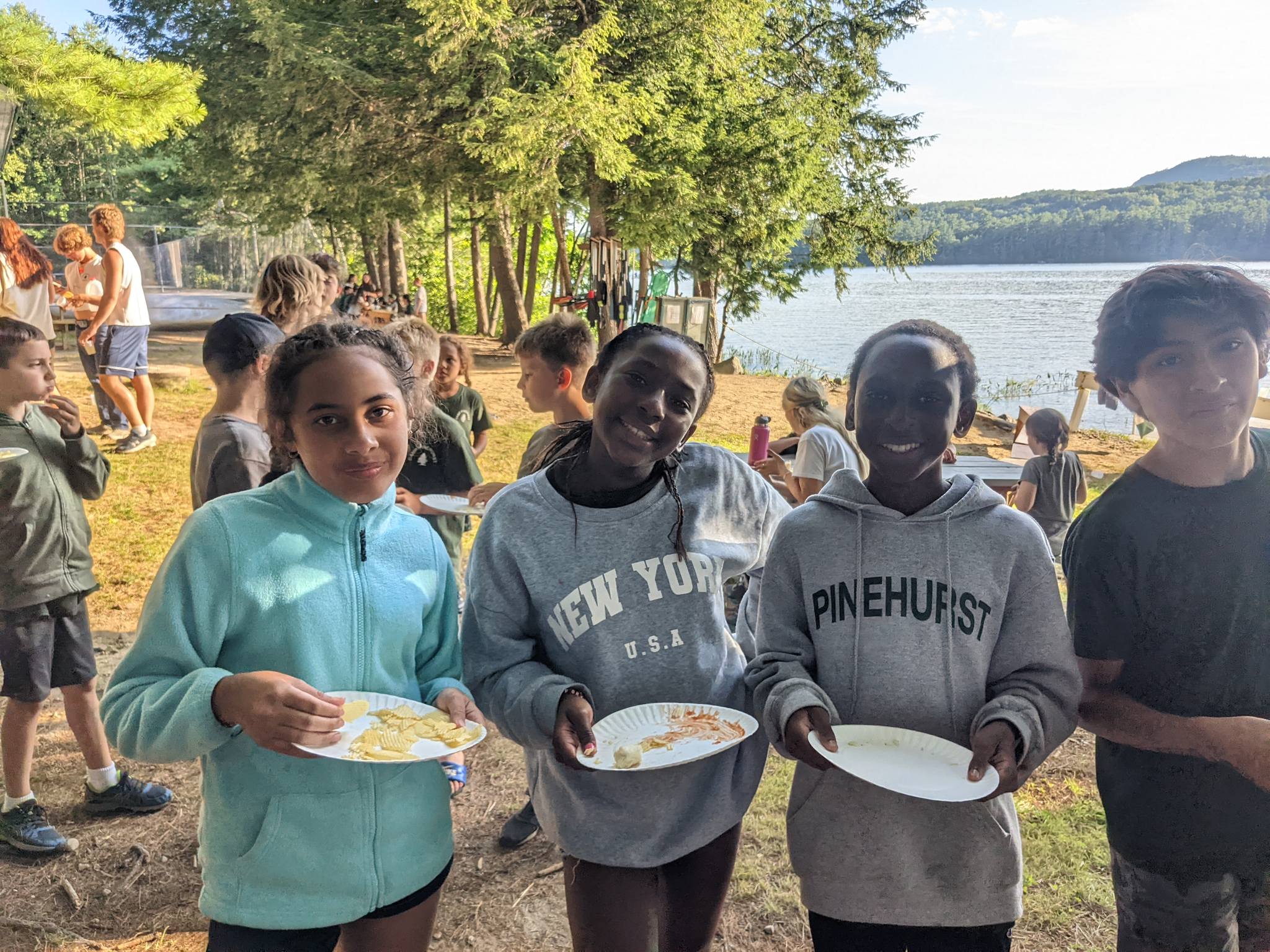 Kids at lakeside cookout